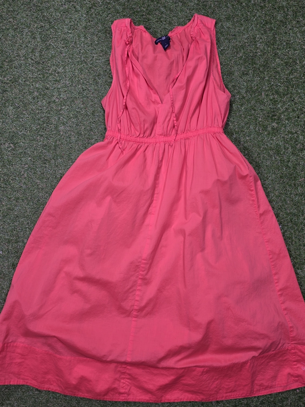 Gap Womens S Coral Pink Cotton Sundress Sleeveless Midi Dress Ruffle Neck Summer